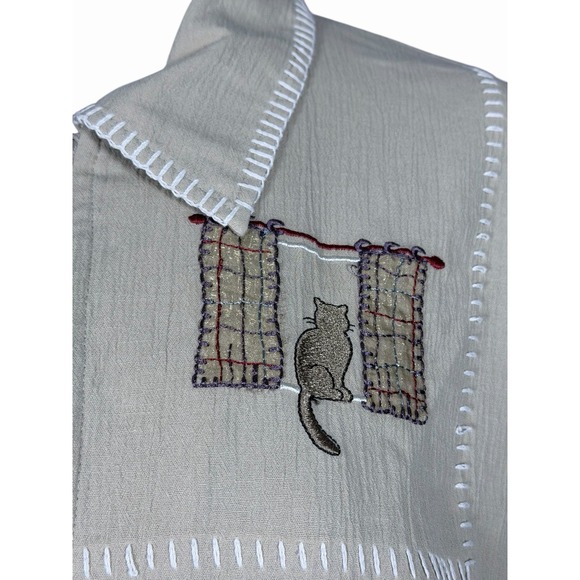 Teddi Embroidered Cat Knit Jacket L Grandmacore‎ Boho Crochet Cozy Cottage - Picture 6 of 10